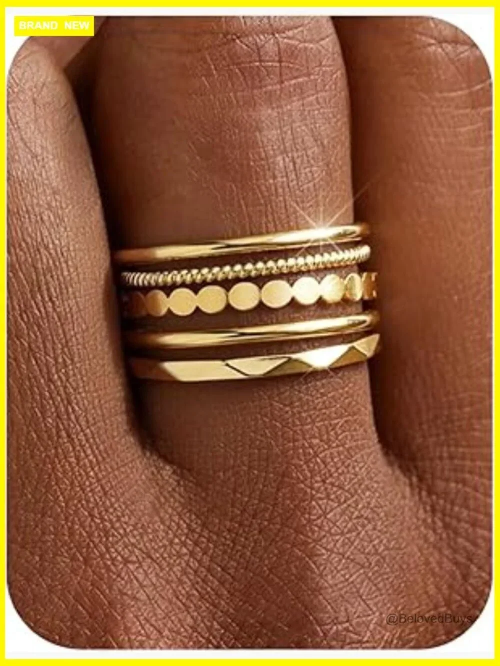 5-Piece 14K Gold Plated Stackable Rings Set Thin Dainty Sizes 5-10 Non Tarnish